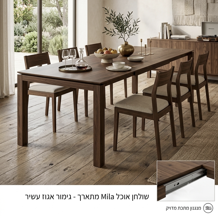 שולחן פינת אוכל דגם מילה עץ מלא לבחירה אגוז או אלון
